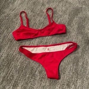 Solid and Striped cherry red bikini